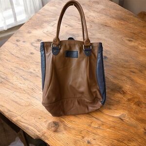Brown and Black Leather Upcycled airline seat Tote Bag
